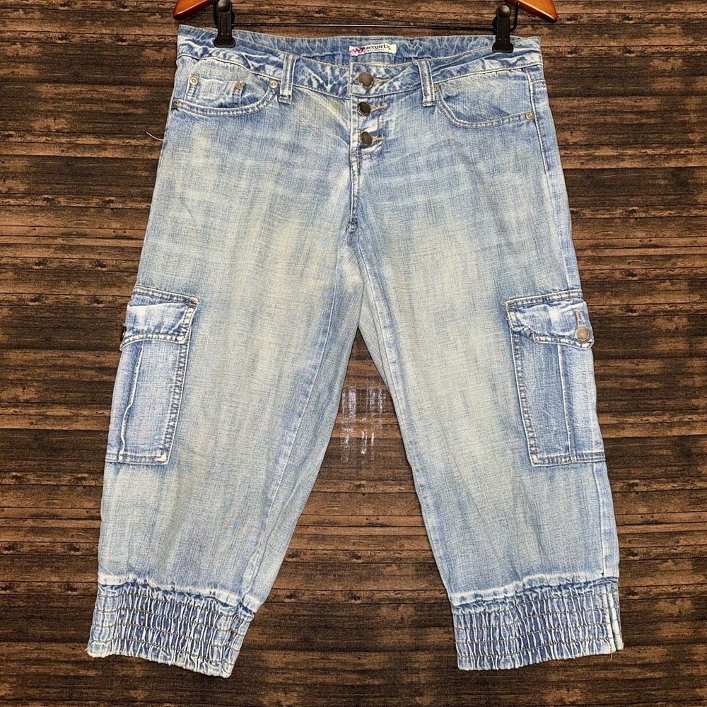 Vintage Y2K Spacegirlz Denim Cargo Capris Women's Size 9 Embroidered Gorpcore